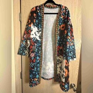 Floral Open-Front Kimono Jacket - Black Multi